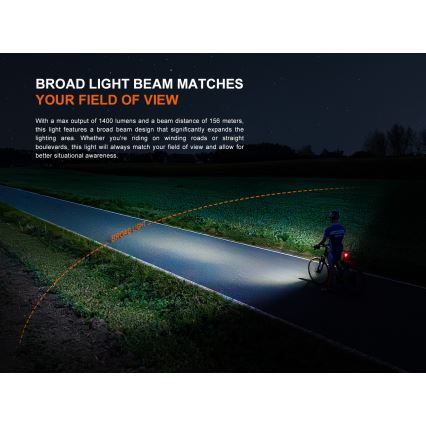 Fenix BC22R - LED zatemnjevalna polnilna kolesarska svetilka LED/USB 3400 mAh IP66 1400 lm 41 h črna