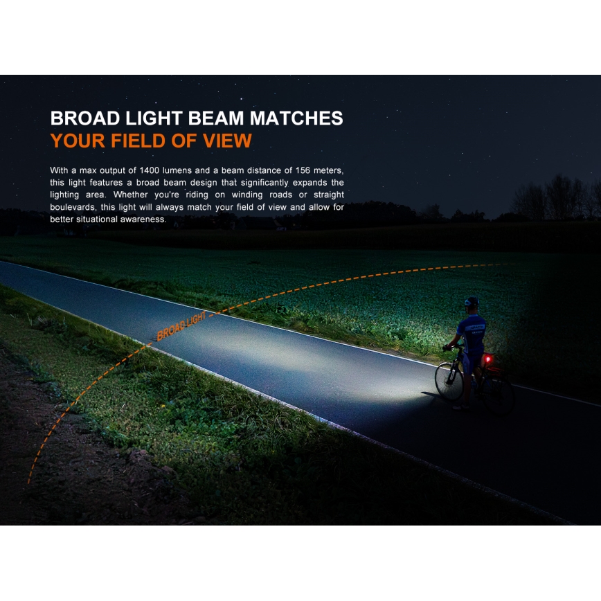 Fenix BC22R - LED zatemnjevalna polnilna kolesarska svetilka LED/USB 3400 mAh IP66 1400 lm 41 h črna
