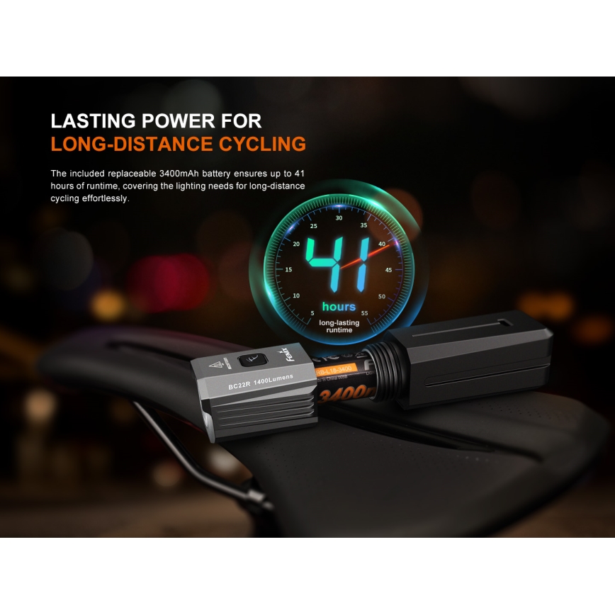 Fenix BC22R - LED zatemnjevalna polnilna kolesarska svetilka LED/USB 3400 mAh IP66 1400 lm 41 h črna