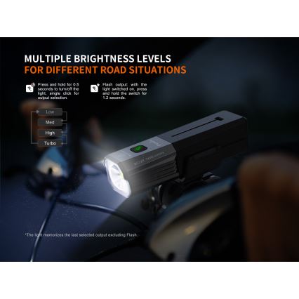 Fenix BC22R - LED zatemnjevalna polnilna kolesarska svetilka LED/USB 3400 mAh IP66 1400 lm 41 h črna
