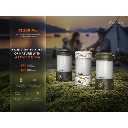 Fenix CL26RPROCAM - LED Zatemnitvena prenosni polnilna svetilka LED/USB IP66 650 lm 408 h 5000 mAh siva
