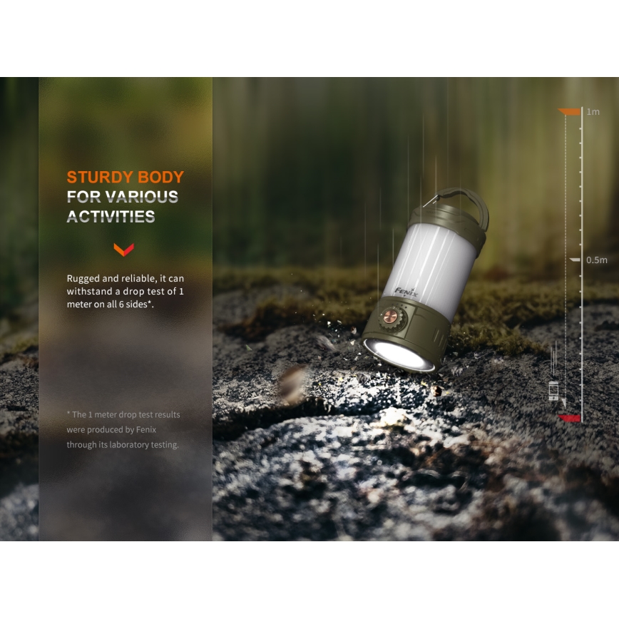 Fenix CL26RPROOLI - LED Zatemnitvena prenosni polnilna svetilka LED/USB IP66 650 sijajni 408 h 5000 mAh zelena