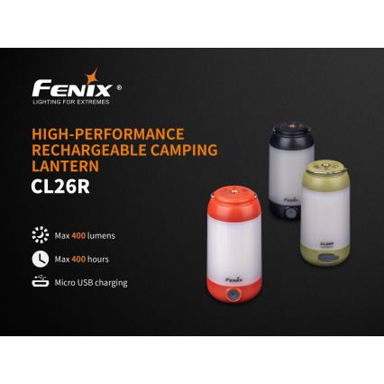 Fenix CL26RRED - LED Zatemnitvena prenosni polnilna svetilka LED/USB/2xCR123A IP66 400 sijajni 400 h 2600 mAh oranžna