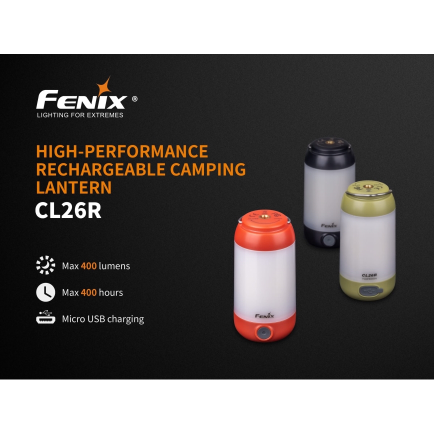 Fenix CL26RRED - LED Zatemnitvena prenosni polnilna svetilka LED/USB/2xCR123A IP66 400 sijajni 400 h 2600 mAh oranžna