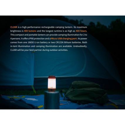 Fenix CL26RRED - LED Zatemnitvena prenosni polnilna svetilka LED/USB/2xCR123A IP66 400 sijajni 400 h 2600 mAh oranžna
