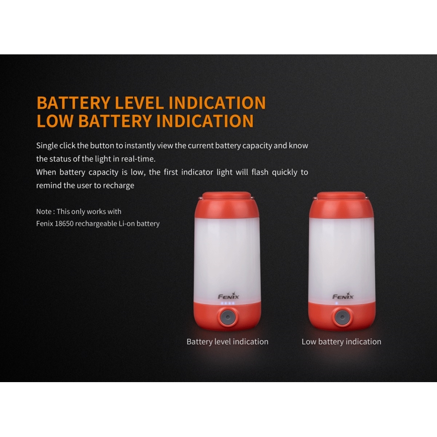 Fenix CL26RRED - LED Zatemnitvena prenosni polnilna svetilka LED/USB/2xCR123A IP66 400 sijajni 400 h 2600 mAh oranžna
