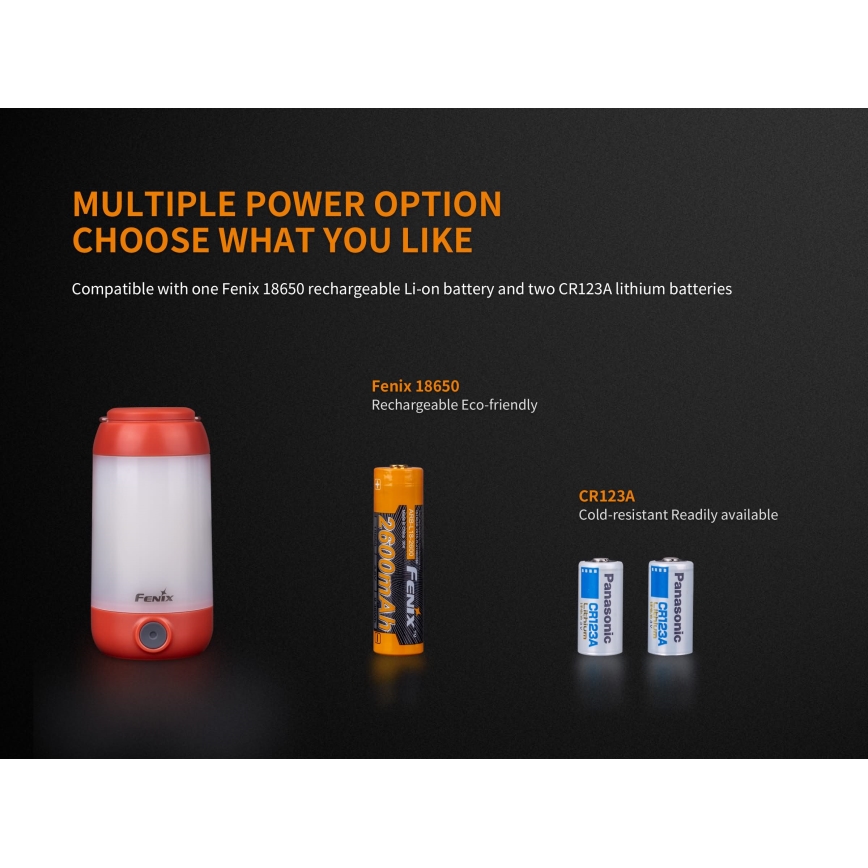 Fenix CL26RRED - LED Zatemnitvena prenosni polnilna svetilka LED/USB/2xCR123A IP66 400 sijajni 400 h 2600 mAh oranžna
