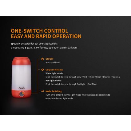 Fenix CL26RRED - LED Zatemnitvena prenosni polnilna svetilka LED/USB/2xCR123A IP66 400 sijajni 400 h 2600 mAh oranžna