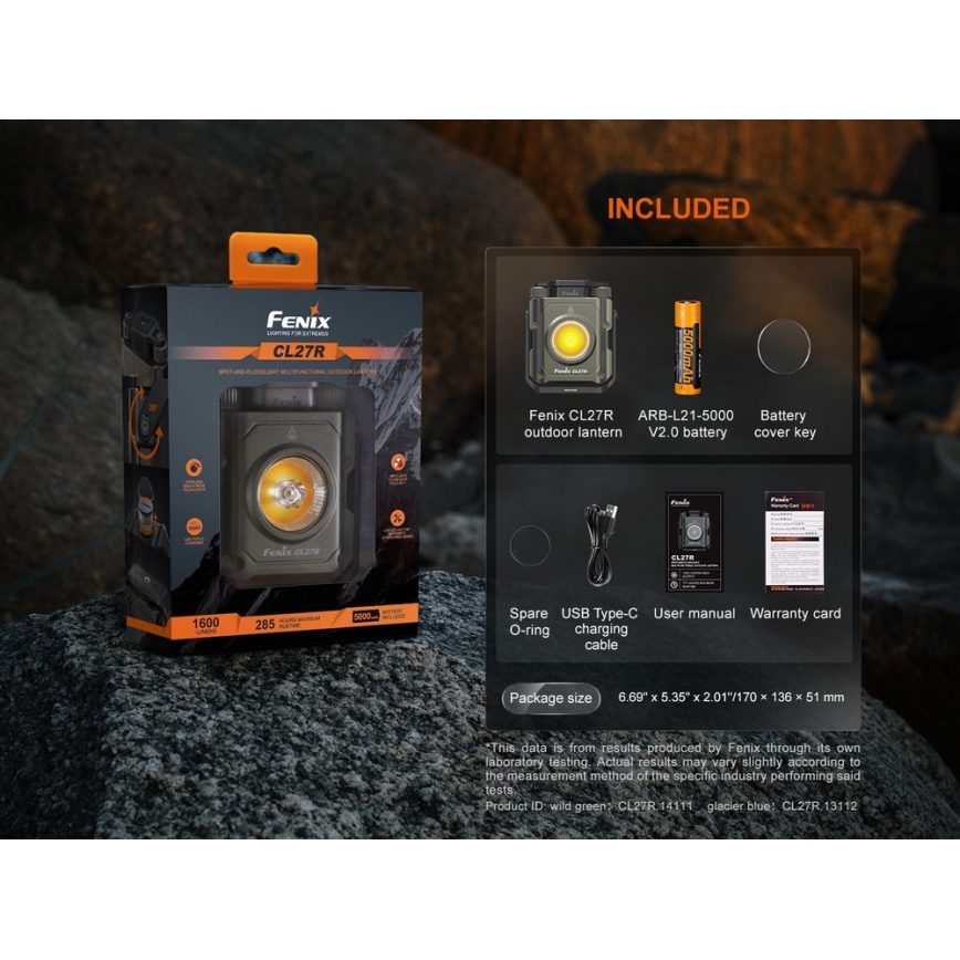 Fenix CL27RGRE - LED Zatemnitvena polnilna svetilkaLED/USB IP66 1600 lm 285 h