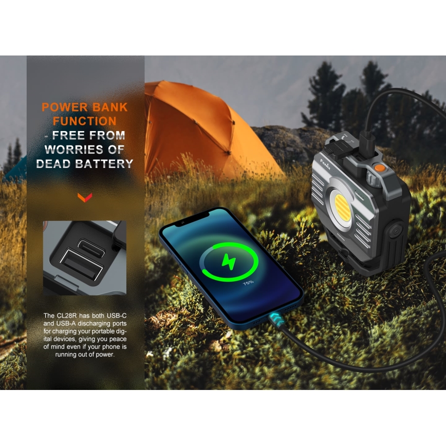 Fenix CL28R - LED Zatemnitvena polnilna reflektor s power bankom LED/USB IP66 2000 sijajni 360 h 10000 mAh
