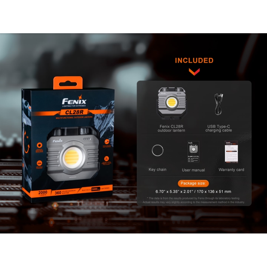 Fenix CL28R - LED Zatemnitvena polnilna reflektor s power bankom LED/USB IP66 2000 sijajni 360 h 10000 mAh