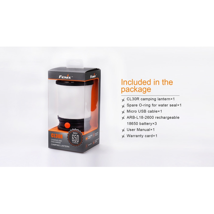 Fenix CL30R - LED Prenosna polnilna svetilka LED/USB/6xCR123A IPX7 650 lm 300 h 2600 mAh
