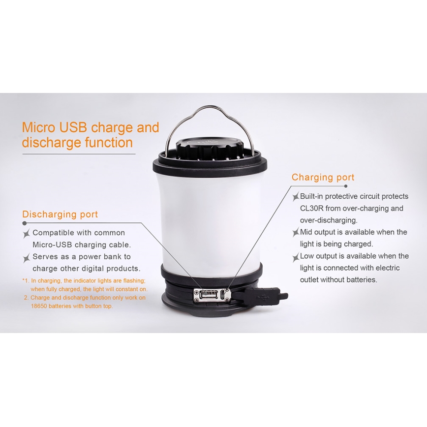 Fenix CL30R - LED Prenosna polnilna svetilka LED/USB/6xCR123A IPX7 650 lm 300 h 2600 mAh