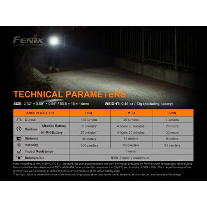 Fenix E01V20BLC - LED Ročna svetilka LED/1xAAA IP68 100 lm 25 ur