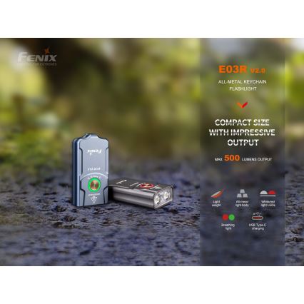 Fenix E03RV20BLU - LED Polnilna baterijska svetilka LED/USB IP66 500 lm 30 h 400 mAh