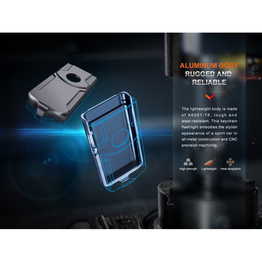 Fenix E03RV20BLU - LED Polnilna baterijska svetilka LED/USB IP66 500 lm 30 h 400 mAh
