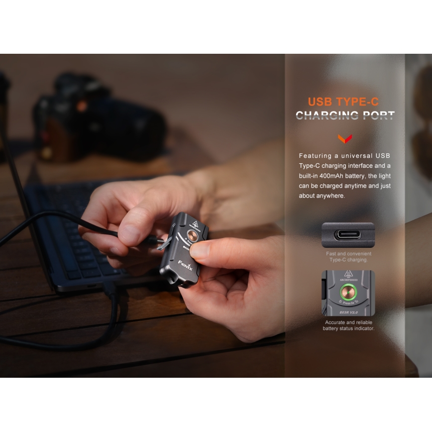 Fenix E03RV20BLU - LED Polnilna baterijska svetilka LED/USB IP66 500 lm 30 h 400 mAh