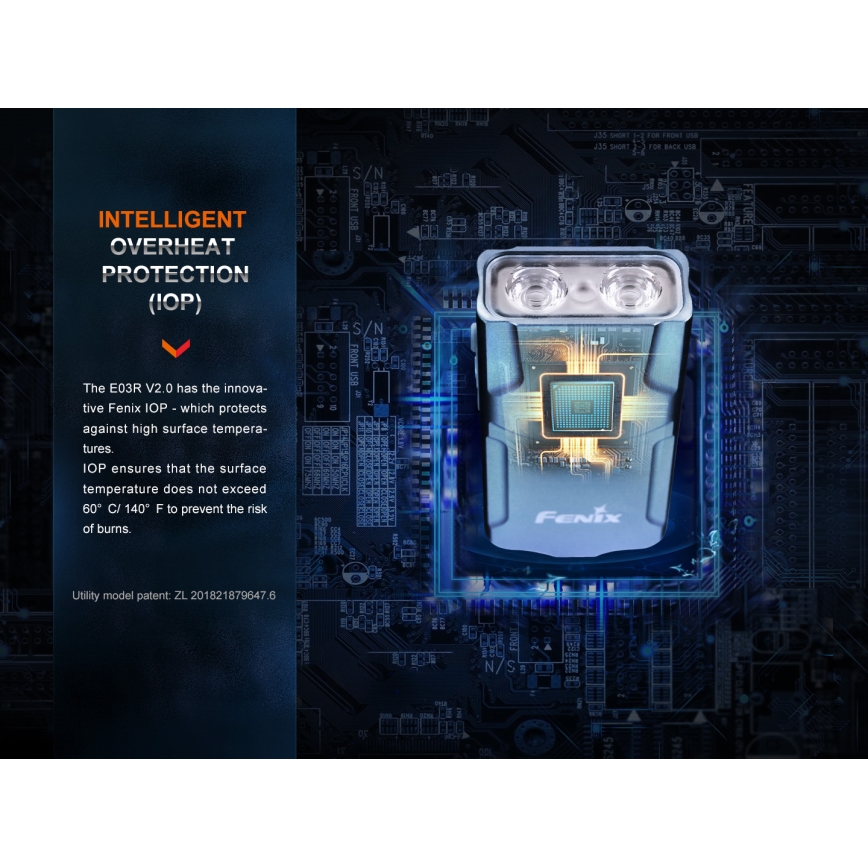 Fenix E03RV20BLU - LED Polnilna baterijska svetilka LED/USB IP66 500 lm 30 h 400 mAh