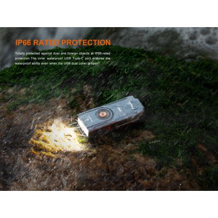 Fenix E06RGRY - LED Zatemnitvena polnilna svetilka UV LED/USB IP66 700 sijajni 60 h 750 mAh siva
