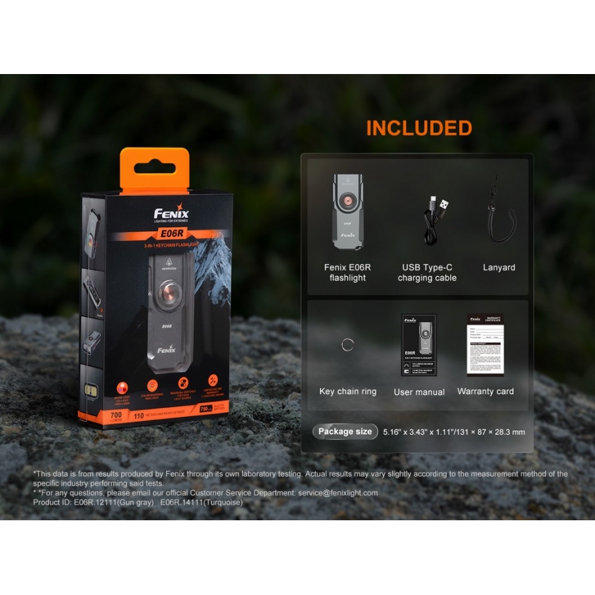 Fenix E06RGRY - LED Zatemnitvena polnilna svetilka UV LED/USB IP66 700 sijajni 60 h 750 mAh siva