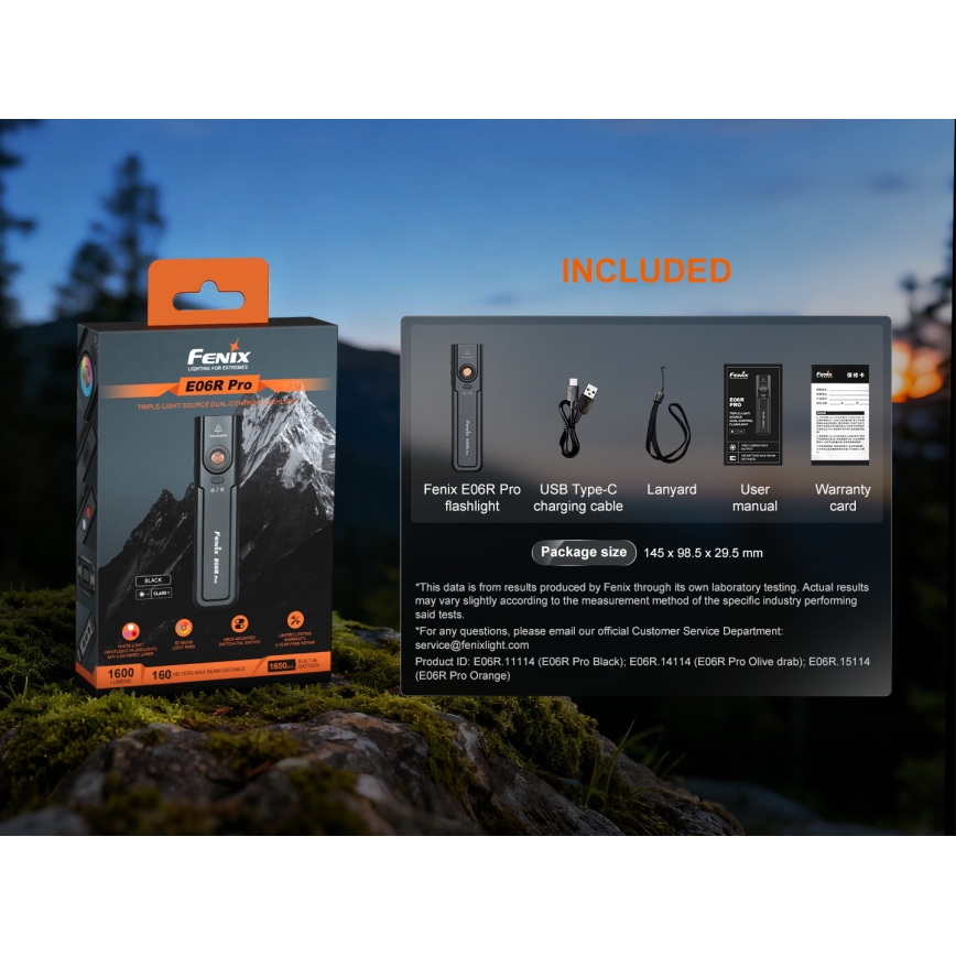 Fenix E06RPROEUBLC- zatemnljiva polnilna LED svetilka LED/USB 1650 mAh IP66 1600 lm 111 h črna