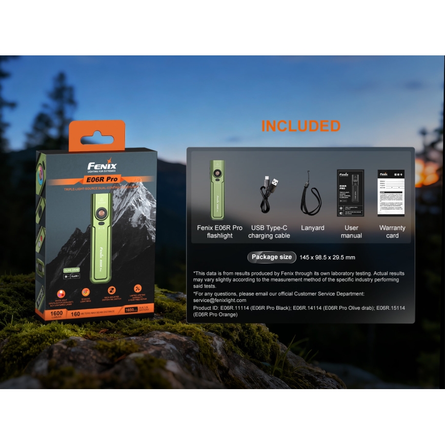 Fenix E06RPROEUOLI - LED zatemnjevalna polnilna svetilka LED/USB 1650 mAh IP66 1600 lm 111 h zelena