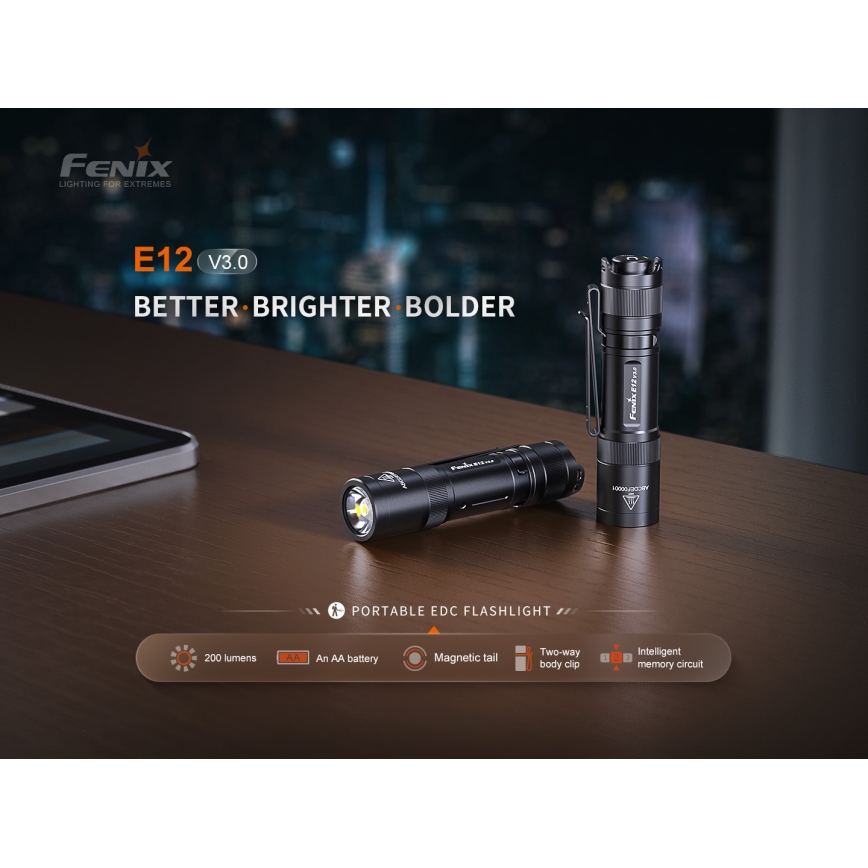 Fenix E12V30 - zatemnjevalna polnilna LED svetilka LED/1xAA 2000 mAh IP68 200 lm 100 h črna