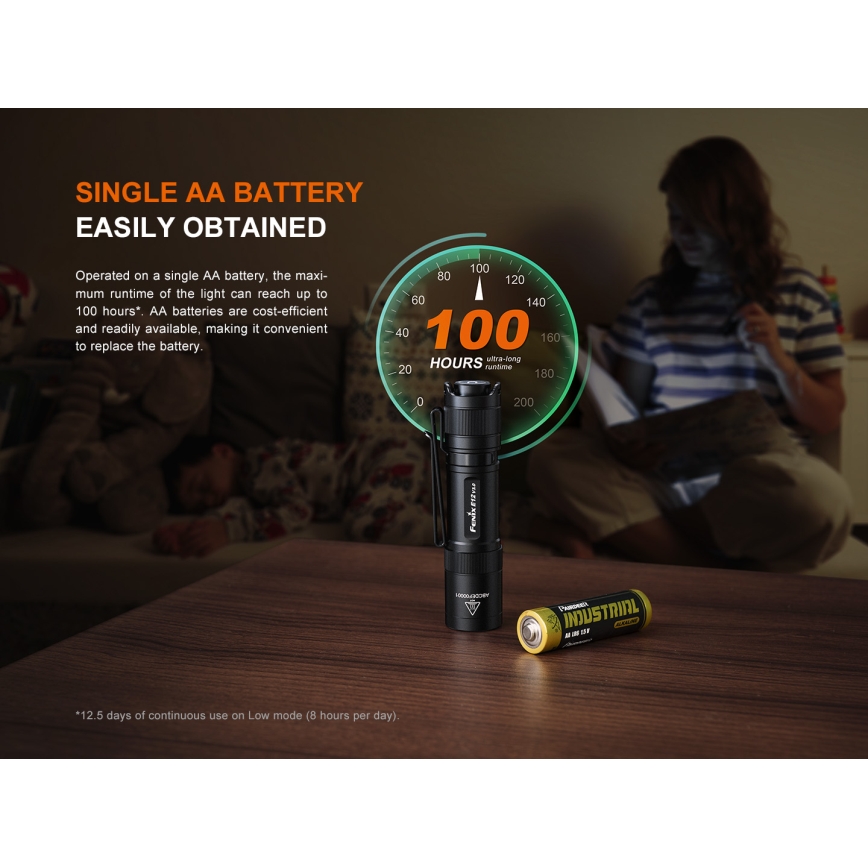 Fenix E12V30 - zatemnjevalna polnilna LED svetilka LED/1xAA 2000 mAh IP68 200 lm 100 h črna