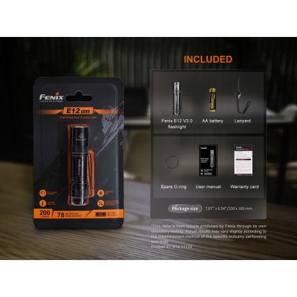 Fenix E12V30 - zatemnjevalna polnilna LED svetilka LED/1xAA 2000 mAh IP68 200 lm 100 h črna