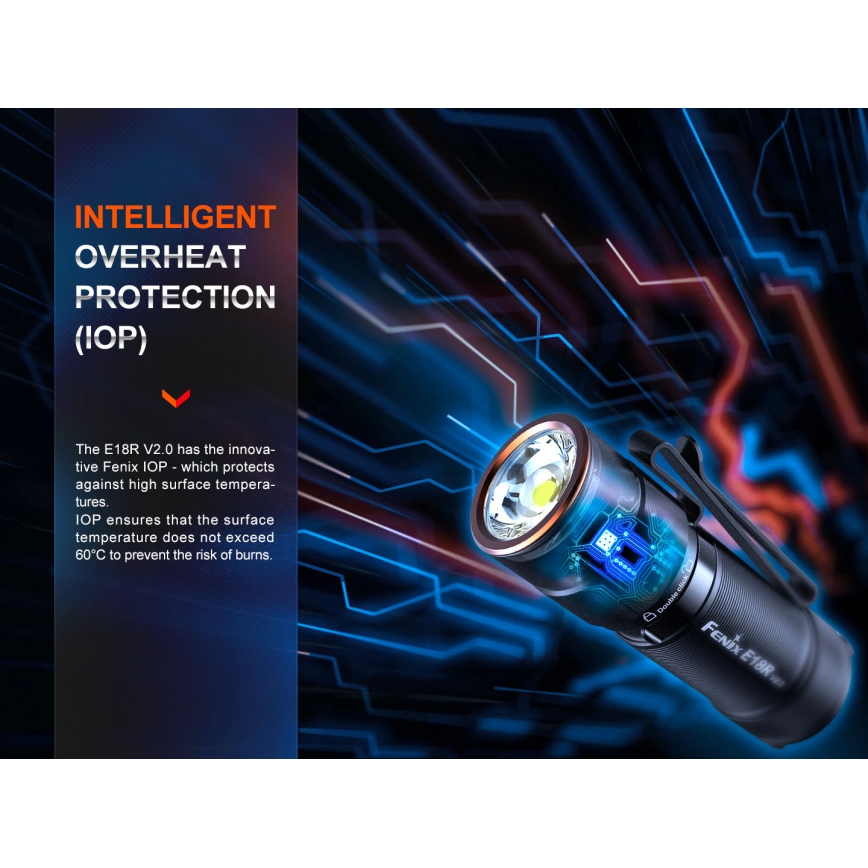 Fenix E18RV20800 - LED zatemnjevalna polnilna svetilka LED/USB/1xCR123A 800 mAh IP68 1200 lm 200 h črna
