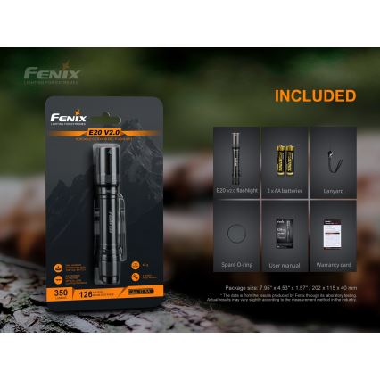 Fenix E20V20 - LED Ročna svetilka LED/2xAA IP68 350 lm 200 ur