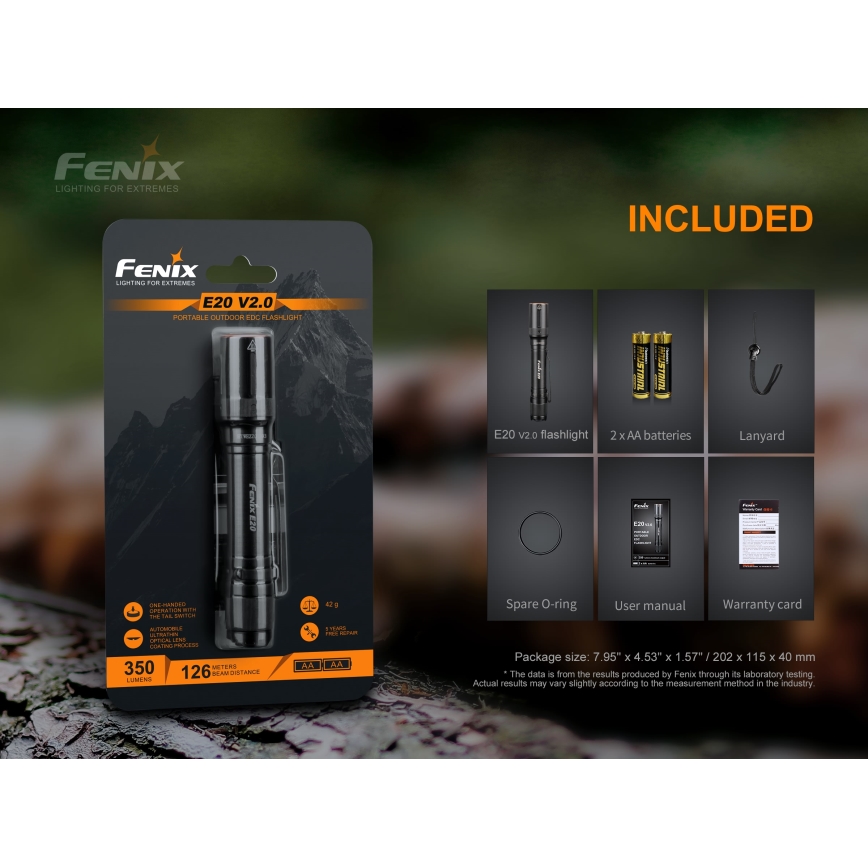 Fenix E20V20 - LED Ročna svetilka LED/2xAA IP68 350 lm 200 ur
