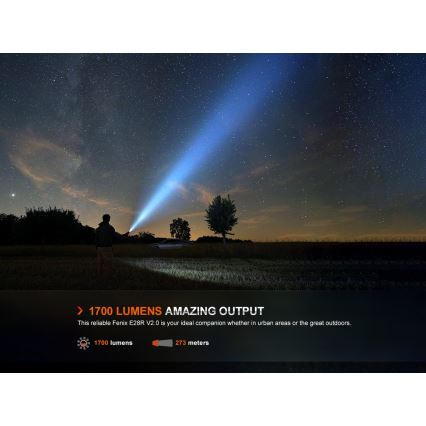 Fenix E28RV20 - LED Zatemnitvena polnilna svetilka LED/USB/2xCR123A IP68 1700 sijajni 260 h 3400 mAh