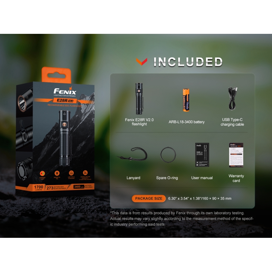 Fenix E28RV20 - LED Zatemnitvena polnilna svetilka LED/USB/2xCR123A IP68 1700 sijajni 260 h 3400 mAh