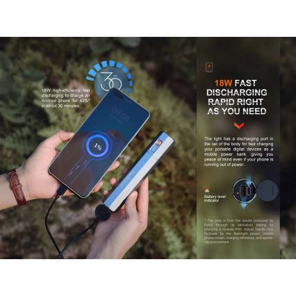 Fenix ECPBLUE - LED Polnilna baterijska svetilka s power bankom USB IP68 1600 sijajni 504 h 5000 mAh modra