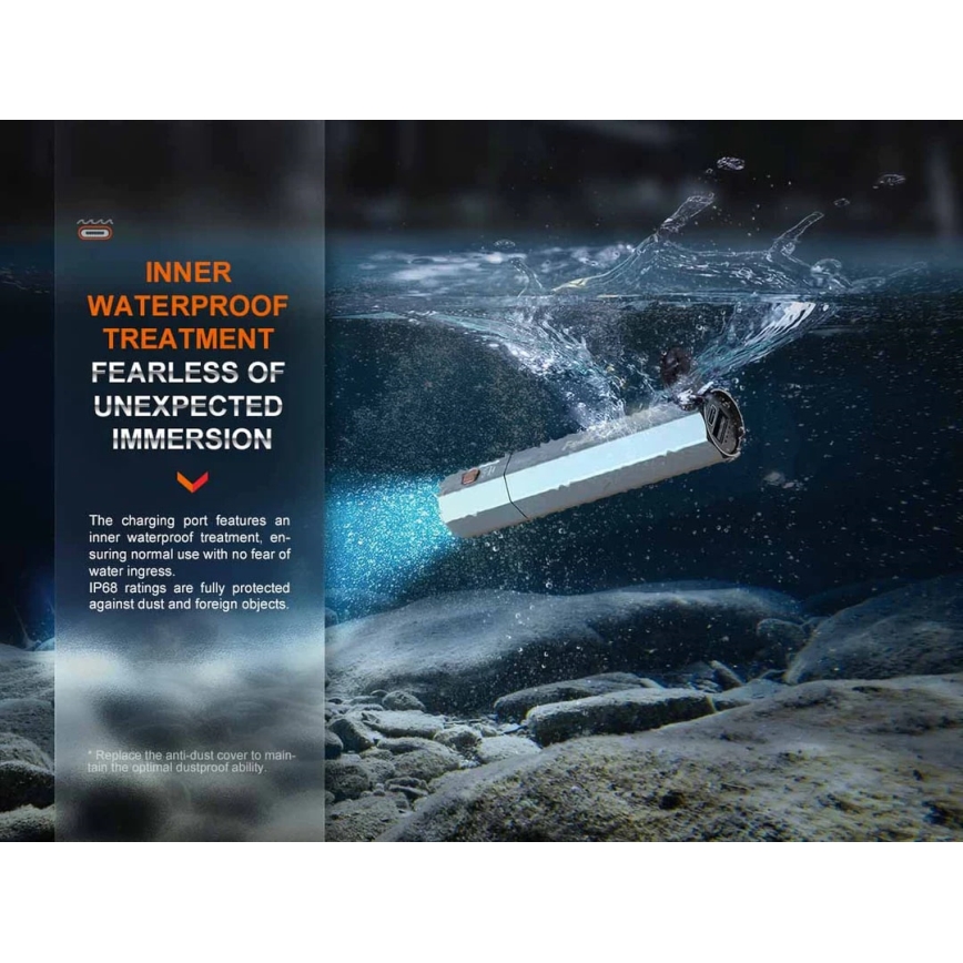 Fenix ECPBLUE - LED Polnilna baterijska svetilka s power bankom USB IP68 1600 sijajni 504 h 5000 mAh modra