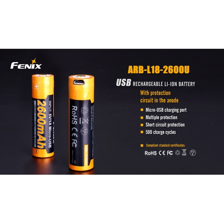 Fenix FE18650LI26USB - 1 kom. Napolnitvena baterija USB/3,6V 2600 mAh