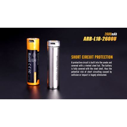 Fenix FE18650LI26USB - 1 kos Polnilna baterija USB/3,6V 2600 mAh