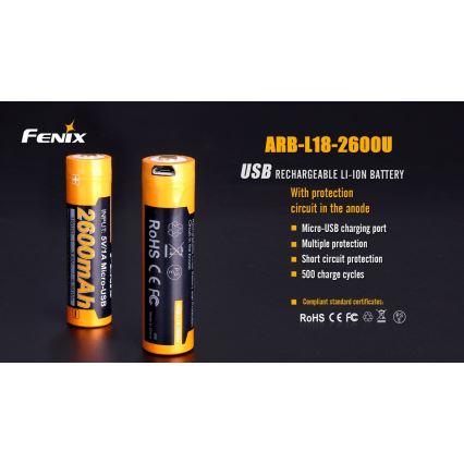 Fenix FE18650LI26USB - 1 kos Polnilna baterija USB/3,6V 2600 mAh