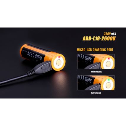Fenix FE18650LI26USB - 1 kos Polnilna baterija USB/3,6V 2600 mAh