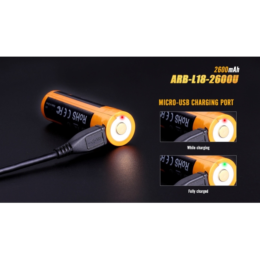 Fenix FE18650LI26USB - 1 kos Polnilna baterija USB/3,6V 2600 mAh