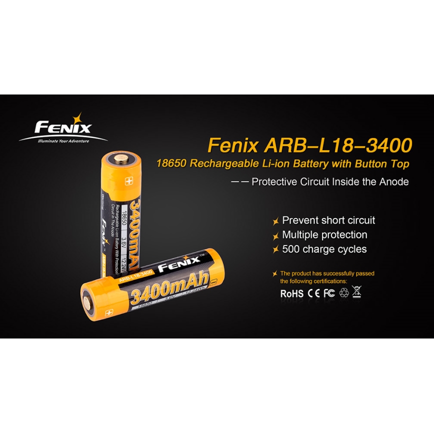 Fenix FE18650LI34 - 1 kos Polnilna litij-ionska baterija 18650/3,6 V 3400 mAh