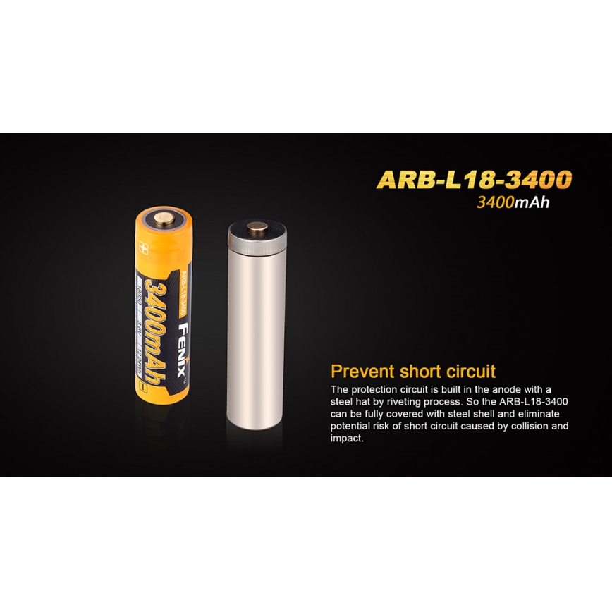 Fenix FE18650LI34 - 1 kos Polnilna litij-ionska baterija 18650/3,6 V 3400 mAh