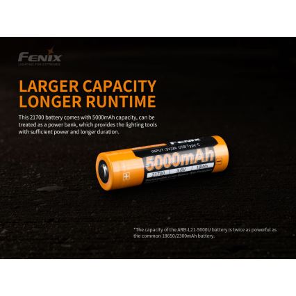 Fenix FE21700USB - 1 kos, polnilna USB baterija, 3,6 V, 5000 mAh
