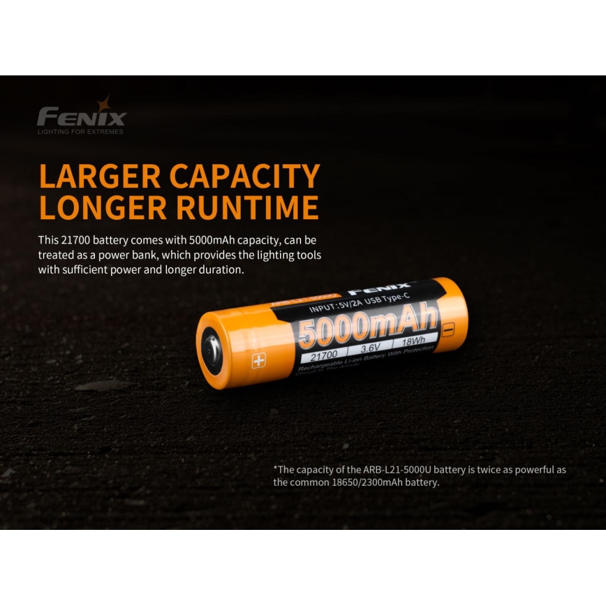 Fenix FE21700USB - 1 kos, polnilna USB baterija, 3,6 V, 5000 mAh