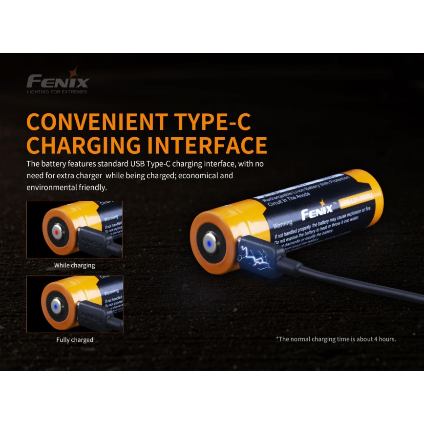 Fenix FE21700USB - 1 kos, polnilna USB baterija, 3,6 V, 5000 mAh