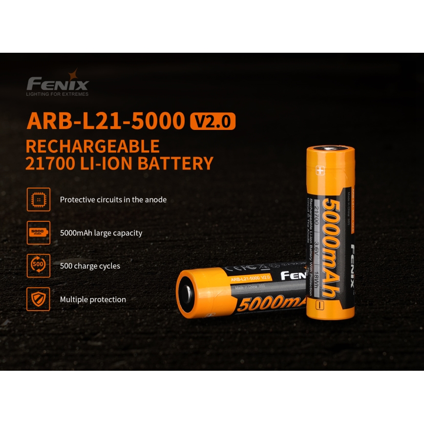 Fenix FE21700V20 - 1 kos Polnilna baterija 21700/3,6V 5000 mAh