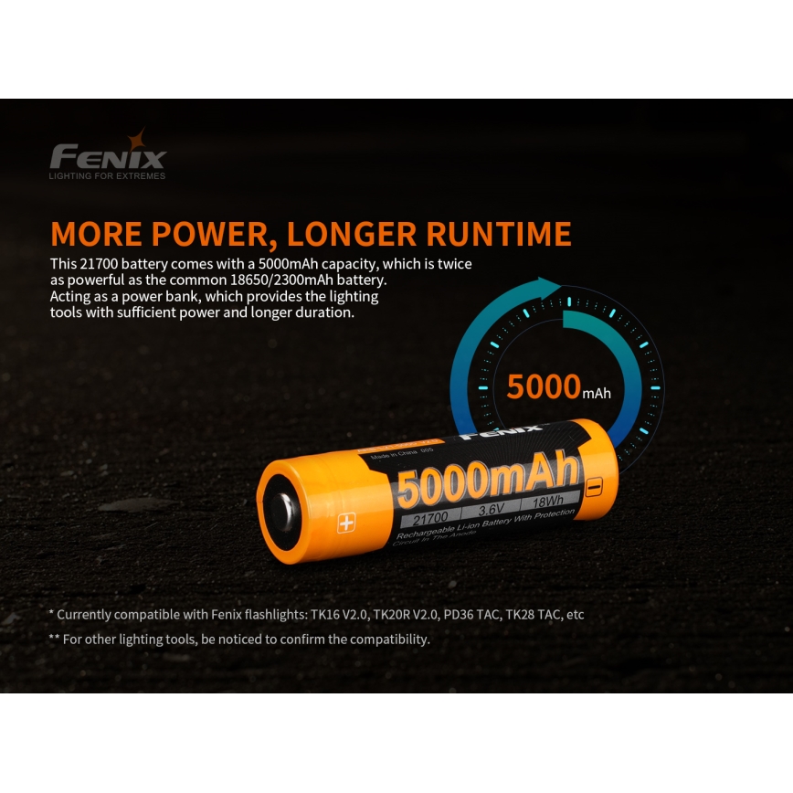 Fenix FE21700V20 - 1 kos Polnilna baterija 21700/3,6V 5000 mAh