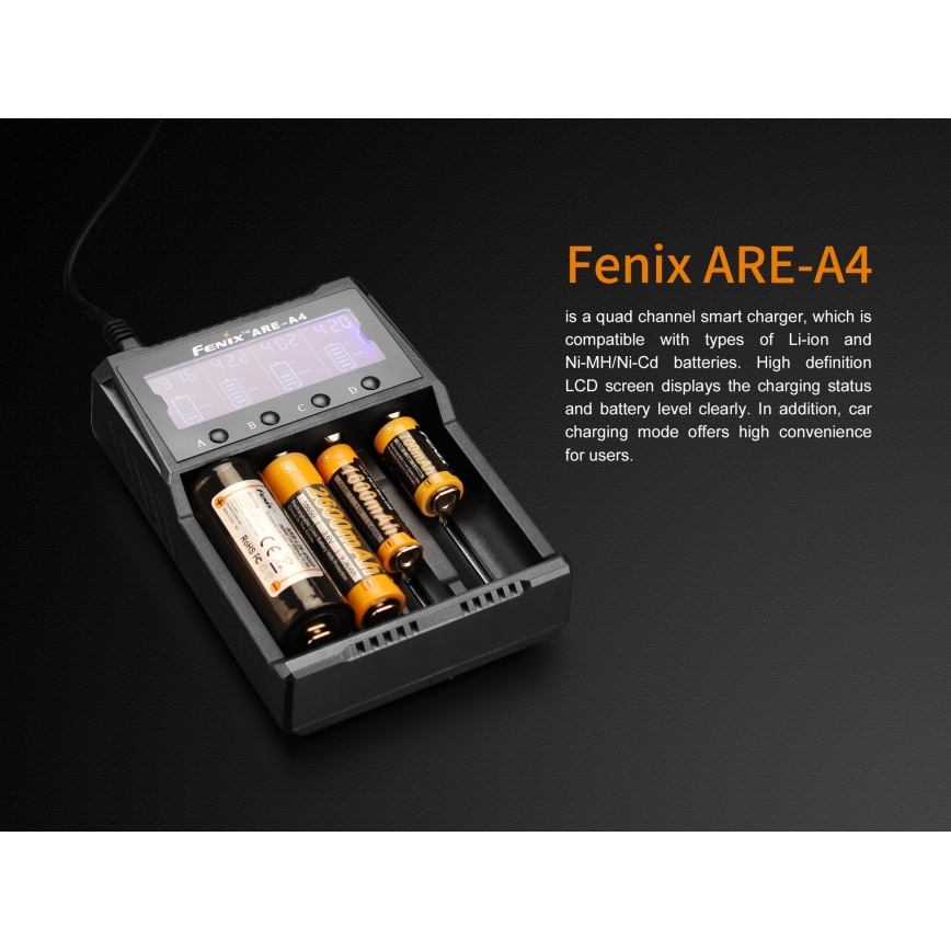 Fenix FENAREA4 - Polnilec baterij 4xLi-ion/AAA/AA/C 5V