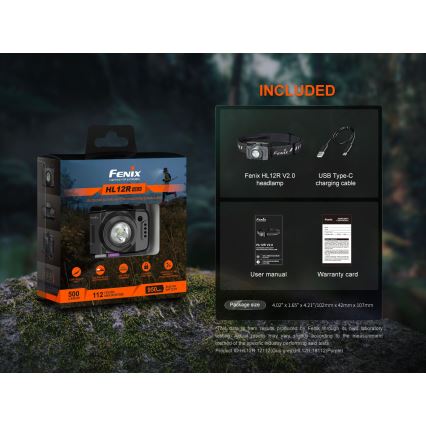 Fenix HL12RV20BLC - zatemnjevalna LED polnilna naglavna svetilka LED/USB 950 mAh IP66 500 lm 112 h črna